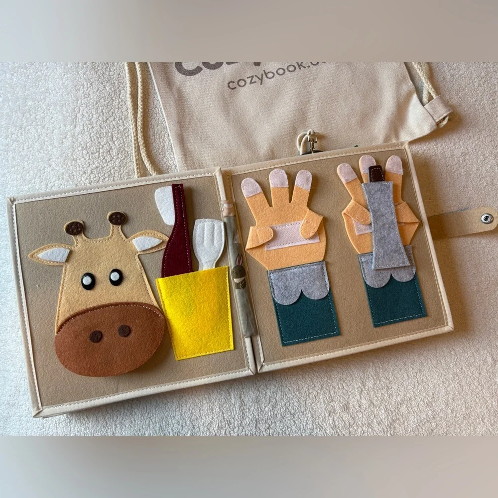 CozyBook Bunny Print Busy Book Montessori Toy - Beige Gray. + Backpack Bag - Picture 4 of 10